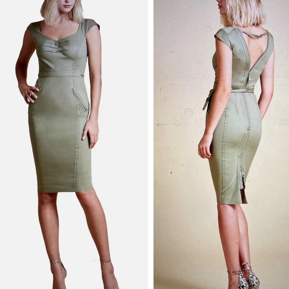 NEW BYRON LARS zipback cap sleeve dress in color dune